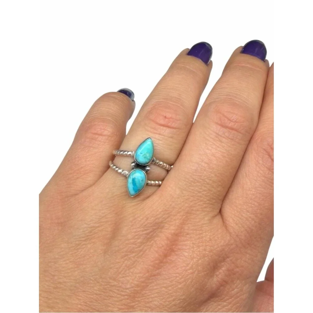 Kingman Mohave Turquoise Ring Size 7.5 Solid 925 Sterling Silver